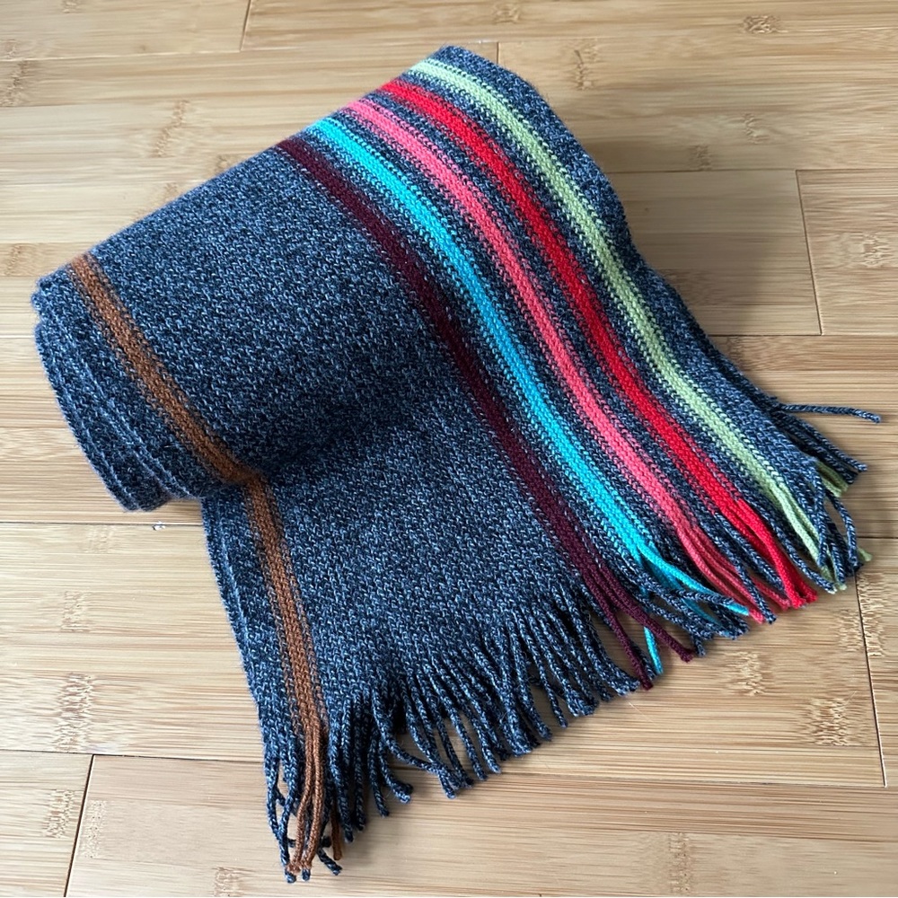Vintage AGNES B Paris Wool Angora Striped Gray SCARF Knit UNISEX 66 in Scotland